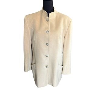 Country Shop Wool Blend Camel Jacket, Longline Blazer w/Mandarin Collar, Size 14